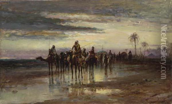 Desert Caravan On Camelback Oil Painting - Joaquin Miro