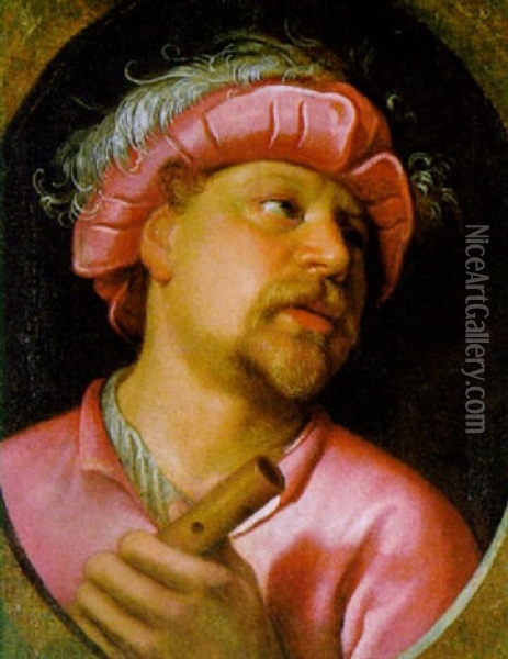 Bildnis Eines Flotenspielers Oil Painting - Cornelis Cornelisz Van Haarlem