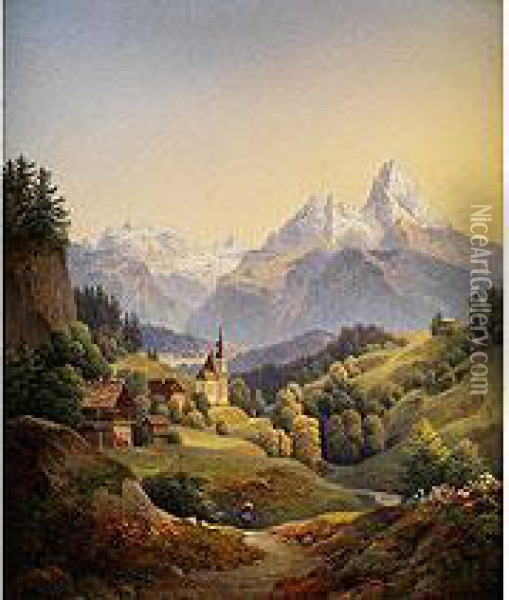 Maria Gern Bei Berchtesgaden Oil Painting - Ludwig Steinmetz