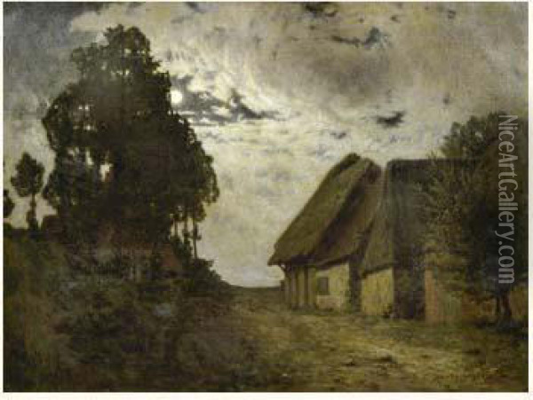 Village Au Clair De Lune Oil Painting - Desire Dubois