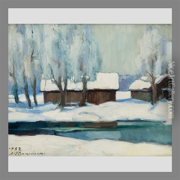 Winter View Oil Painting - Jalmari Ruokokoski