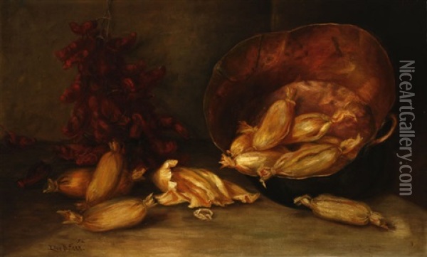 Still Life With Tamales And Chili Peppers Oil Painting - Ellen Francis Burpee Farr