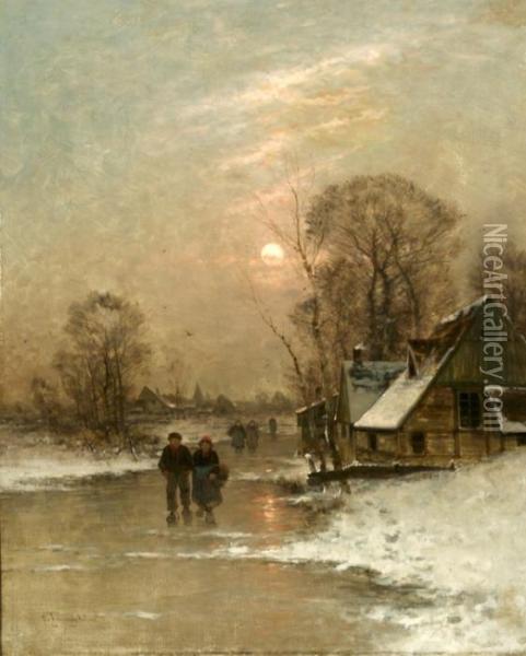 Walking Home From The Village Oil Painting - Johann Jungblutt