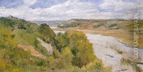 La Seine A Coudray-montceau Oil Painting - Felicien Joseph Victor Rops
