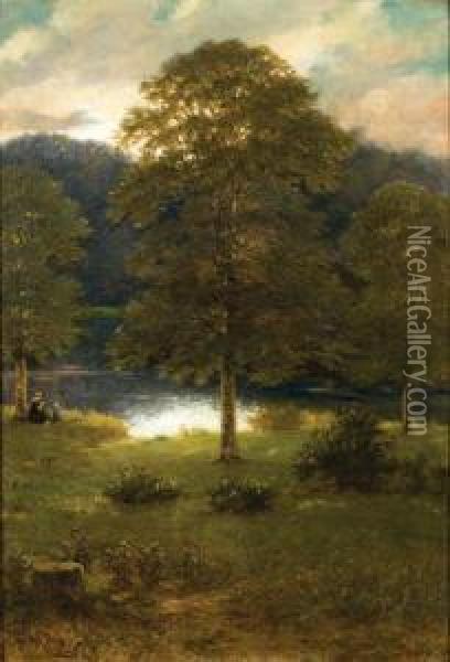 A Quiet Afternoon By The River Oil Painting - George Dunlop, R.A., Leslie
