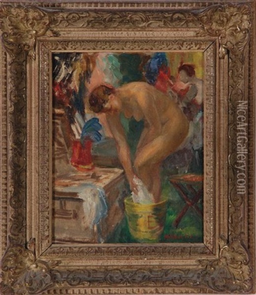 Nude Bathing; Nudes At Lake (2 Works) Oil Painting - Ann Brockman