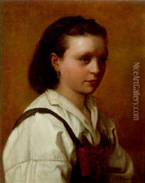 A Portrait Of A Girl Oil Painting - Leon Bonnat