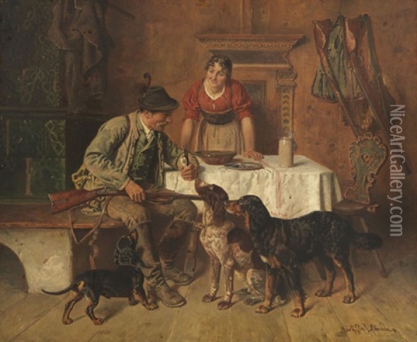 Brotzeit Des Jagers Oil Painting - Adolf Eberle