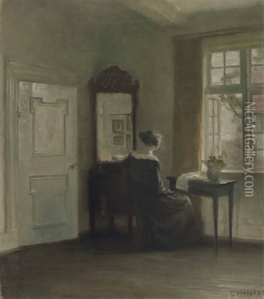 Interior With A Woman At The Window Oil Painting - Carl Vilhelm Holsoe