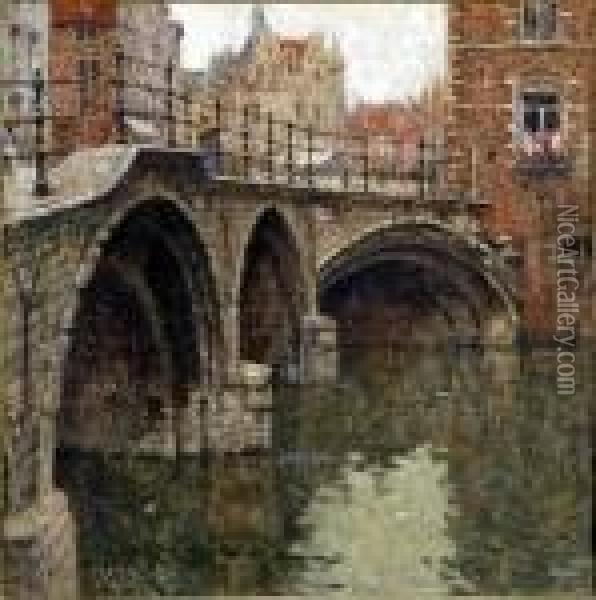 [ Le Grand Pont.] Technique Mixte Signee En Bas A Droite Oil Painting - Hendrick, Henri Cassiers