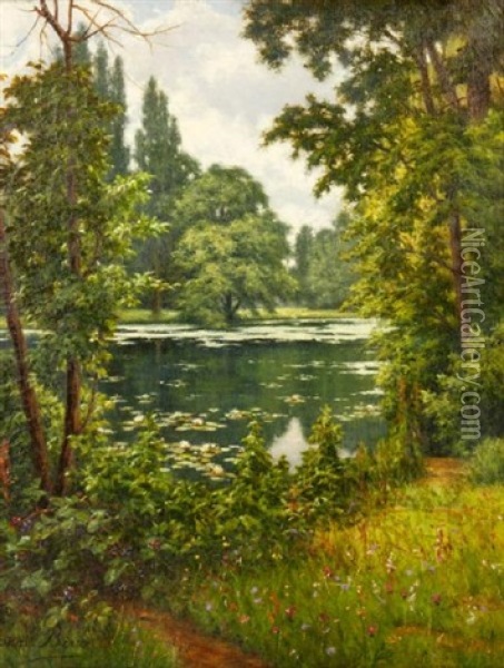 Landscape With Pond Oil Painting - Henri Biva