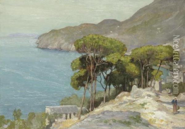 Pine Trees By The Coast, Levanto Oil Painting - Alexander Mann