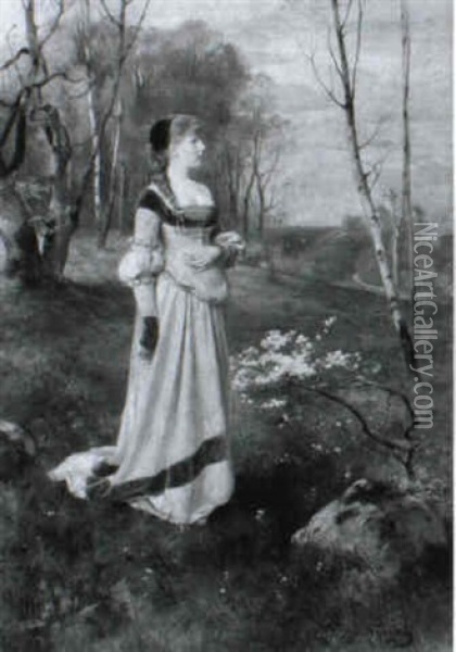 Ein Edelfraulein In Fruhlingslandschaft Oil Painting - Eduard Niczky