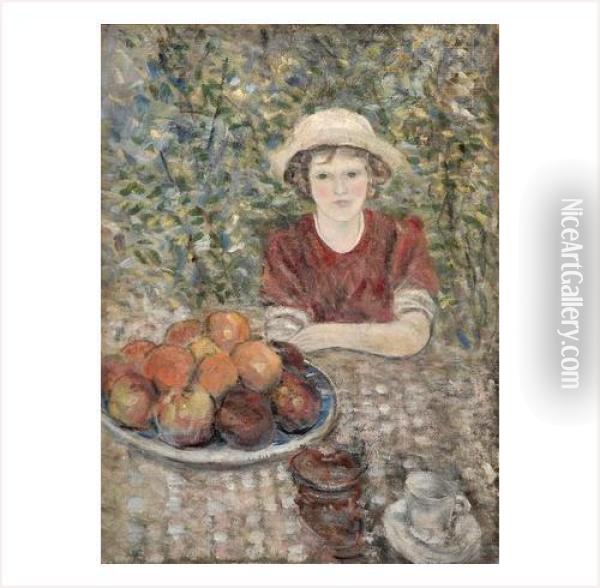 Jeune Fille Au Plat De Fruits Oil Painting - Dreyfus-Lemaitre Henri