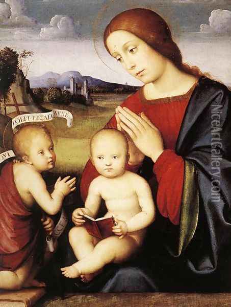 Madonna and Child with the Infant St John the Baptist c. 1500 Oil Painting - Francesco Francia