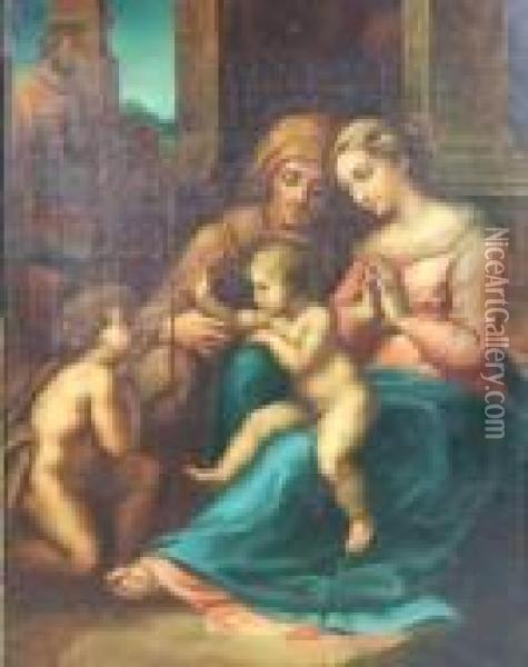 Vierge Avec Enfant Jesus, Sainte Anne Et Saint Jean Baptiste. Oil Painting - Raphael (Raffaello Sanzio of Urbino)
