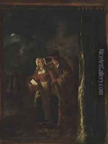 Man Caressing Woman with a Lantern 1651 Oil Painting - Aert van Maes