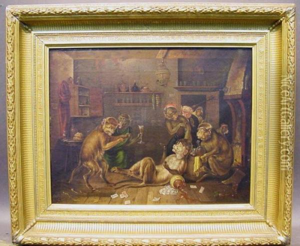 Monkey Business Oil Painting - David The Younger Teniers