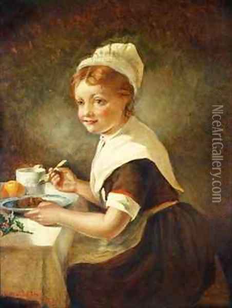 Foundling girl at Christmas Dinner Oil Painting - Emma Brownlow