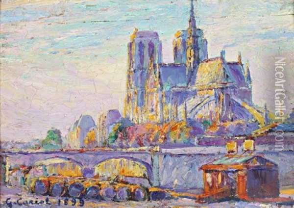 Notre Dame Et Les Quais Oil Painting - Gustave Camille Gaston Cariot