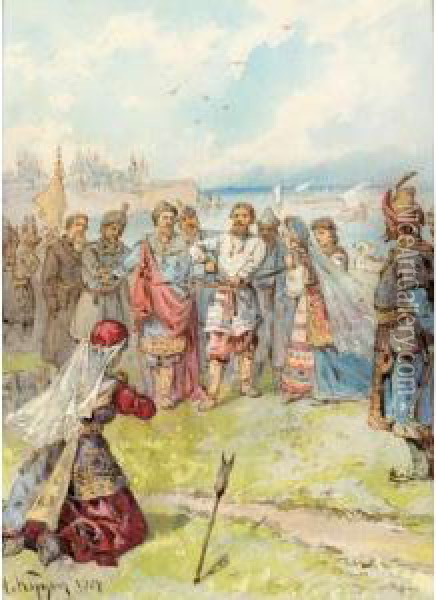 Medieval Russian Scene Oil Painting - Nikolai Nikolaevich Karazin