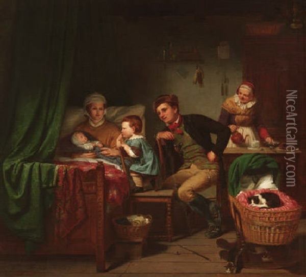 Familie Am Wochenbett Oil Painting - Franz Wieschebrink