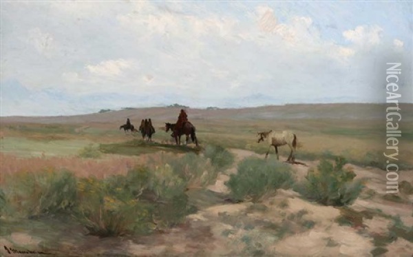 Indians On Horseback Oil Painting - Jean Mannheim