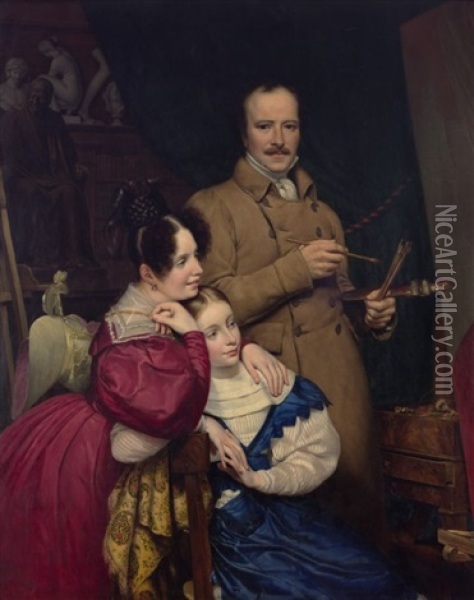 Autoportrait Du Peintre Et Sa Famille Dans L'atelier Oil Painting - Paul Claude Michel Le Carpentier
