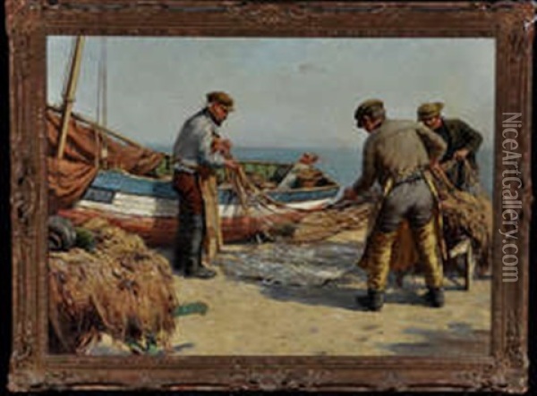 Unloading The Catch Oil Painting - William Kay Blacklock