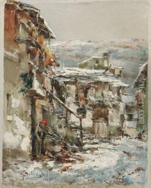 Paesaggio Invernale - 1923 Oil Painting - Giuseppe Solenghi