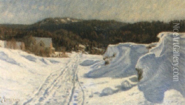 Kall Vinterdag, Tyringe Oil Painting - Peter Adolf Persson