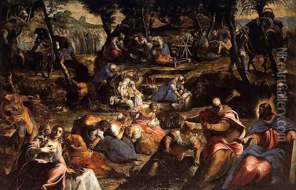The Jews in the Desert 2 Oil Painting - Jacopo Tintoretto (Robusti)