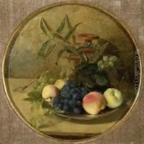 Still Life Of Fruit In A Pewter Dish Oil Painting - J. Duvall