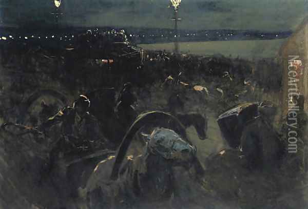 St Petersburg by night Oil Painting - Franz Roubaud