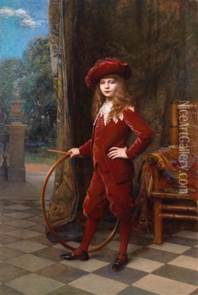 Ganzfiguriges Portrait Des Baron Oscar Ruben Von Rothschild Im Alter Von 10 Jahren Oil Painting - Leopold Horowitz