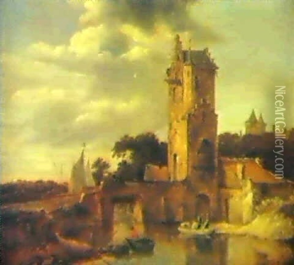 Landscape With A Bridge And Tower Beside A River Oil Painting - Cornelis Gerritsz Decker