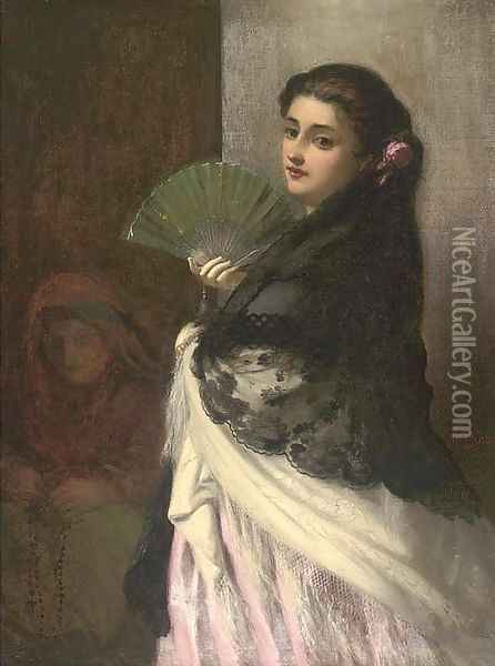 A Spanish girl with her Duenna Oil Painting - Thomas Brooks