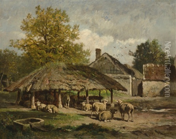 Schafherde Vor Dem Bauernhof Oil Painting - Felix Saturnin Brissot de Warville