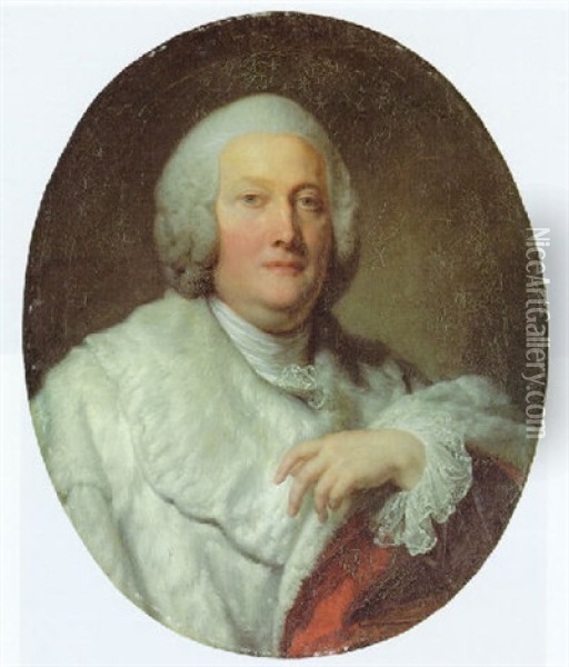 Portrait Of Cardinal De Bernis, Bust-length, In A Fur Coat Oil Painting - Jean Baptiste Greuze
