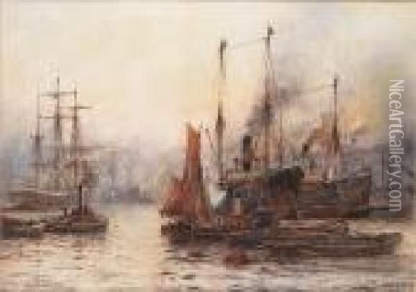 Sunset On The Thames London Oil Painting - William Harrison Scarborough