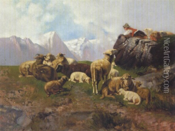 En Hyrdedreng I Bjergene Oil Painting - Georg Hilgers