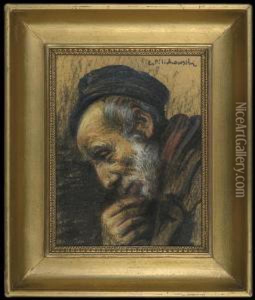 Portrait Of An Old Jew Oil Painting - Leopold Pilichowski