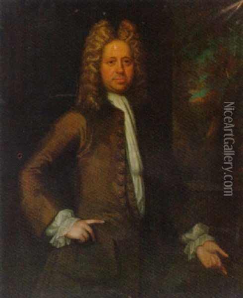 Portrait Of A Gentleman In A Brown Coat And White Stock Oil Painting - Jonathan Richardson