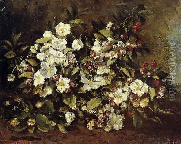 Flowering Apple Tree Branch Oil Painting - Gustave Courbet