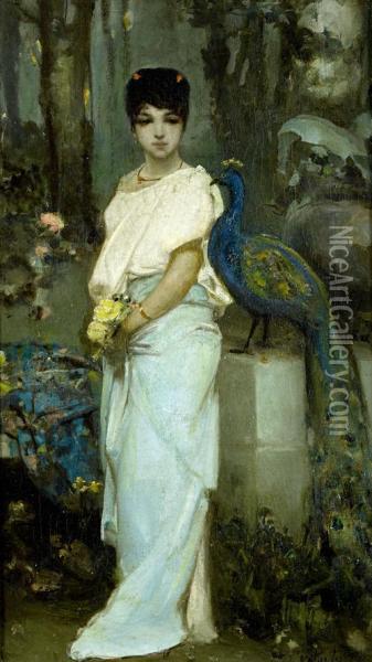 The Maiden And The Peacock Oil Painting - Vasili Aleksandrovich Kotarbinsky