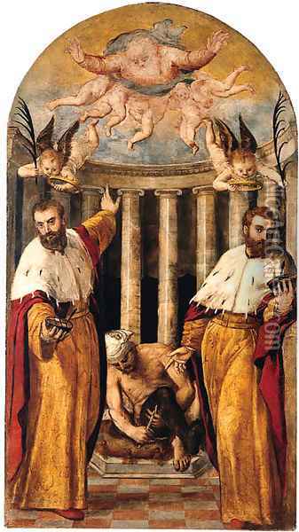 The Coronation of Saints Cosmas and Damian Oil Painting - Pietro Malombra