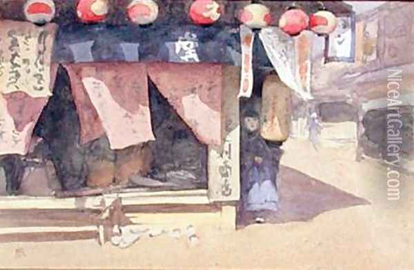 Outside a Teahouse Japan 1887-88 Oil Painting - Mortimer Ludington Menpes