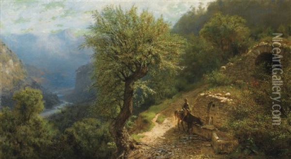 Horseman In The Caucasus Oil Painting - Lev Felixovich Lagorio