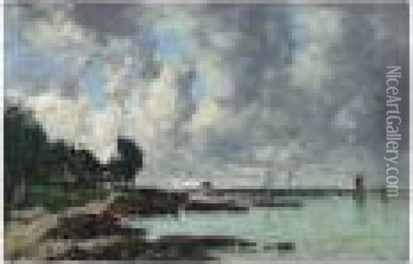 Plougastel. Le Passage Du Bac Oil Painting - Eugene Boudin