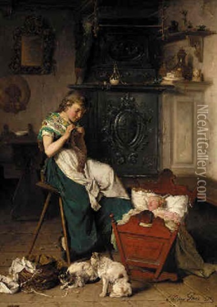 The Attentive Nanny Oil Painting - Theodore Gerard